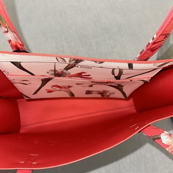 TED BAKER Coral Ivory Green Floral Faux Leather The Icon Tote - Picture 9 of 12